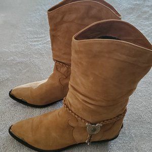 Western style, mid-calf, slouch bootie, tan suede, heel is 1 1/2", size 7 1/2 M